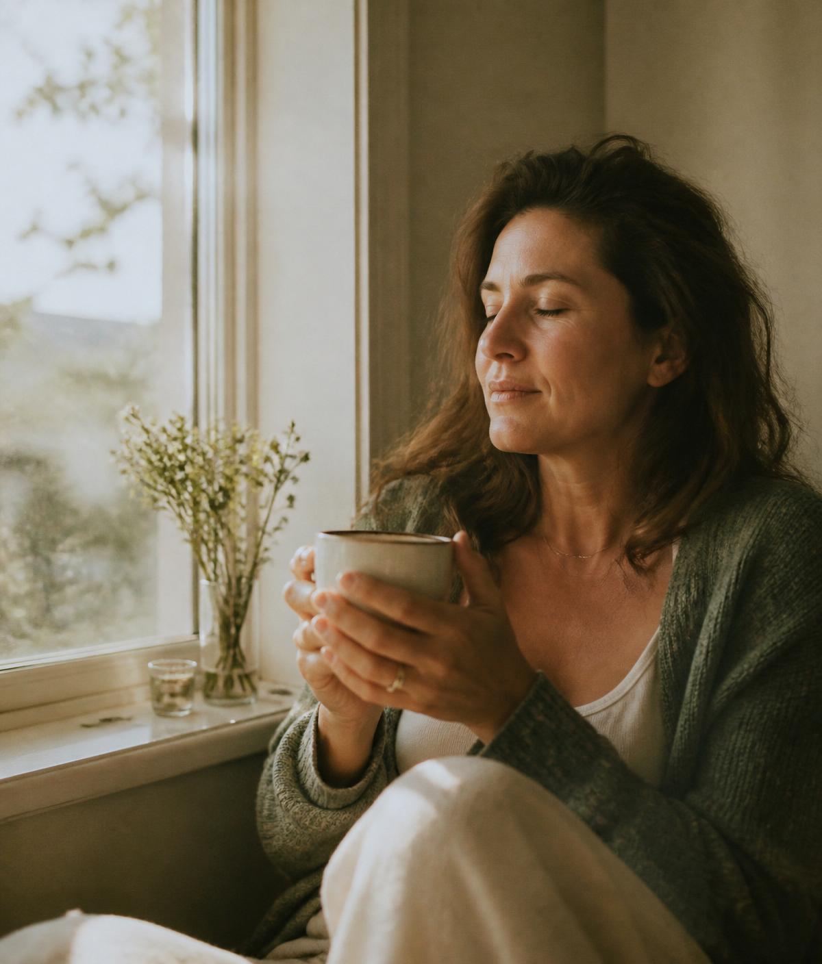 A member sitting quietly with morning light